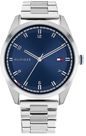 Tommy Hilfiger Analog Quarzuhr für Herren mit Silbernes Edelstahlarmband - 1710455