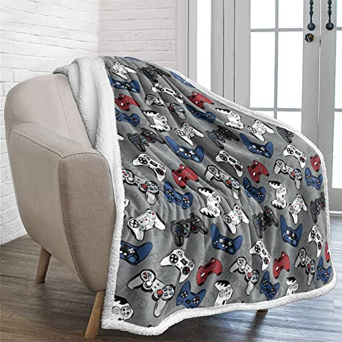 Lunoroey Gaming Blanket Throw Boys Bedding Kids Teens Gamepad Gamer Controller Design Black And Grey Blanket Throw Super Soft Sofa Blanket 130x150cm