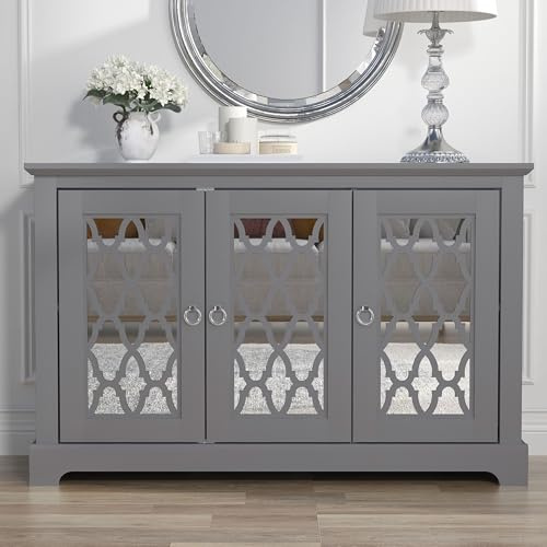 Galano Novara 3-Door Sideboard Cabinet with Adjustable Shelves – Freestanding Storage Cupboard for Living Room, Hallway, or Kitchen – W116.1 x D39.8 x H74.4 cm (Cool Grey)