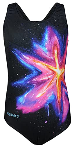 Aquarti Maillot de Bain Fille – Maillot de Bain Une Pièce pour Fille, Résistant au Chlore, Tache colorée/Amarante Jaune/Noir, 146