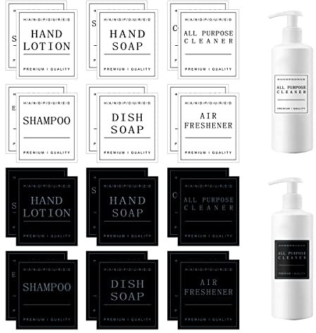 24Pcs Waterproof Bottle Labels, GLADFRESIT Bathroom Dispenser Label Stickers for Hand Soap, Lotion, Shampoo and Conditioner - Removable Label Stickers