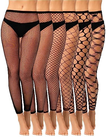 Hicarer 6 Pack Halloween Women's Waisted Footless Fishnet Tights Pantyhose High Waisted Fishnet Stockings Leggings for Cosplay Medium