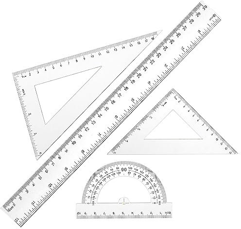 Thinp 4 Stück Lineal Set Geometrie-Set Kunststoff Mathematik-Set Mathe Lineal Transparent Geometrie Werkzeug Dreieck Lineal Geodreieck Zeichengarnitur, für Schule Büro Haus Liefert Zeichnung