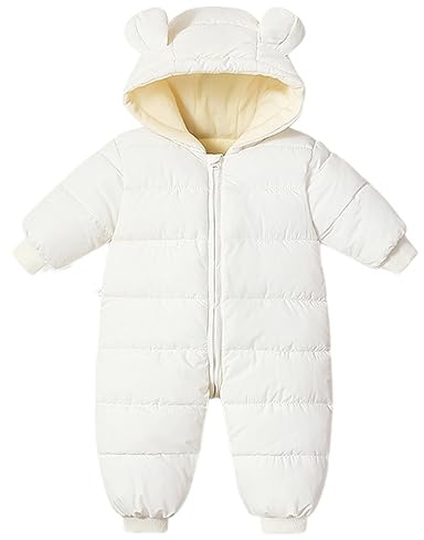 Baby Girls Boys Snowsuit Winter Coat Newborn Thick Zipper Jumpsuit Infant Windproof Hooded Fleece Romper Outerwear White 0-6 Months