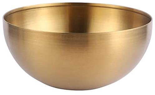 Wisboey de Ensalada de Acero Inoxidable de Gran Capacidad Recipiente de Comida de Cocina Coreano TazóN de Ramen de Fideos de Arroz de Sopa, Dorado, 15X7 CM