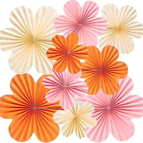 9PCS Paper Fan Hanging Flowers for Birthdays, Weddings, and Garden Party Decorations