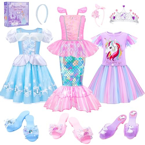 Meland Princess Dress Up for Girls - Dress Up Clothes for Toddler with Princess Shoes, Toys Gifts for Girls 3 4 5 6 Years Old