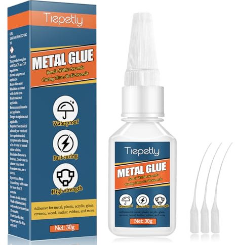 30g Metal Glue with Anti Clog Cap and Droppers, Instant Superglue for Metal, Steel, Aluminum, Copper and Other Materials (metal glue, 30g)