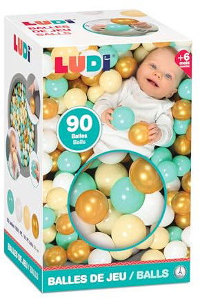 Ludi - Balles de Jeu Or - pour Piscine à Balles ou Aires de Jeu - 90 Balles - Lancer, Faire Rouler - Plastique Souple - 6 cm - Dès 6 Mois