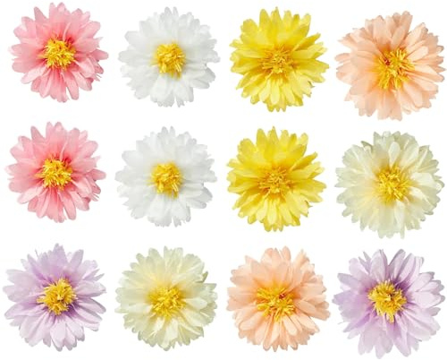 12 Pezzi Pompon di Fiori di Carta, Decorazione di Margherite di Colori Misti da 20 cm, Estetici Fiori di Carta Fatti a Mano per Compleanno, Matrimonio, Baby Shower, Ballo di Fine Anno