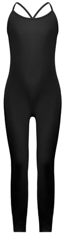Mufeng Ragazze Ginnastica Leotards Tuta Intera Bambina Senza Maniche Jumpsuit Sportiva da Allenamento Rompers Bodysuit Palestra per Fitness Yoga Pilates Nero 9-10 anni