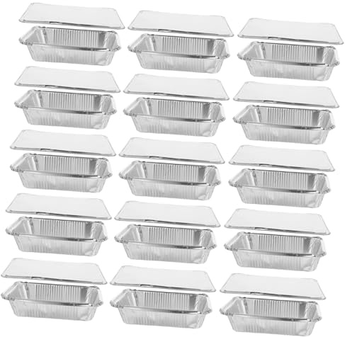 POPETPOP 25 Piezas Bandejas de Aluminio con Tapa Resistente para Hornear Asar y Barbacoa Uso Desechable para Camping y Comida para Llevar