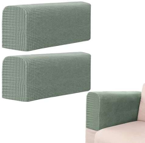 BEZHO 2 Fundas para reposabrazos de sofá, para sillones | Antideslizantes, Suaves | Gruesas, para sofás, sillones reclinables, Verde Matcha