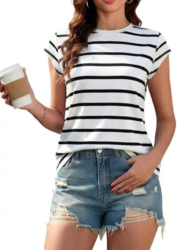 SENBATU Camisetas de Mujer Tops de Verano Tops de Cuello Redondo Blusa básica Elegante Camiseta de Manga Corta Traje de Negocios Informal