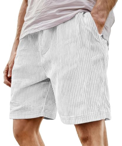 Generico Kirakuco Giapponese Pantaloni Corti da Uomo Estivi in Velluto a Coste Bermuda con Tasche Leggeri Morbido Comodo Pantaloncini Casual Corduroy Nero S-5XL