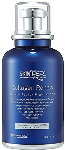 SkinPep Kollagen Renew – nattkräm tillväxtfaktor – superfuktgivande lotion + retinol hyaluronsyra + C-vitamin + kollagenpeptider