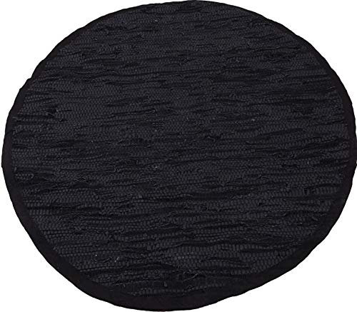 Bestlivings Alfombra de retales redonda, 150 cm, de algodón tejido a mano en piel, color negro, muchas variaciones