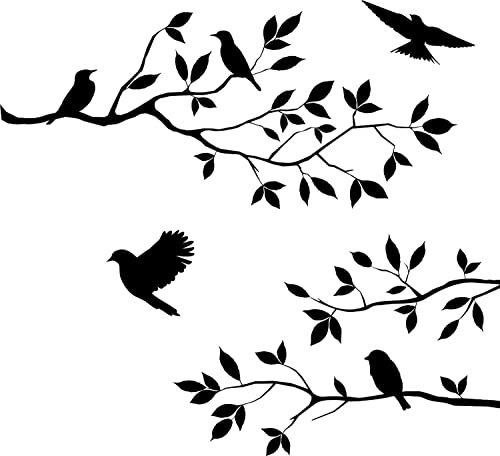 Stonges Arbre Branches Oiseaux Wall Sticker Amovible Vinyle Chambre Salon Art Mural Noir Sticker Décoration