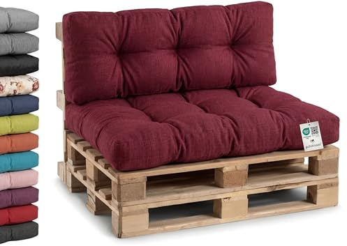 Gutekissen® Coussin de Palette Extérieur – Confort en Mousse pour Salon de Jardin, Terrasse, Balcon PPI (Dossier 120x40, gesteppt Rouge Bordeaux)