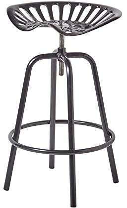 HOMESCAPES Black Metal Tractor Seat Cast Iron Barstool, 70 cm Tall