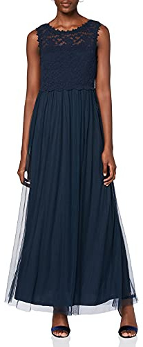 Vila NOS Women's Vilynnea Maxi Dress-Noos Party, Blue (Total Eclipse Total Eclipse), 8 (Size: 34)