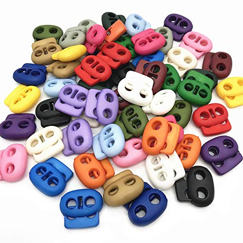 IWILCS 50 Pcs Kordelstopper, Kordelklemme(Doppellochung), Runde Kordelstopper Kunststoff, Bunt Kordelstopper, für Schnurenden, für das Camping, Wandern, den Sport, Rucksäcke, Ersatzschnürsenkel