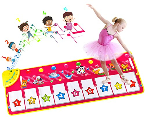 EXTSUD Tappeto Musicale Bambina Piano Playmat con 8 Suoni Animali Strumenti Musicali Tastiera Pianoforte Bambina Adora Rosa Carino Gioco di Illuminazione Musicale Regalo per Giorno Bambini(Medio)
