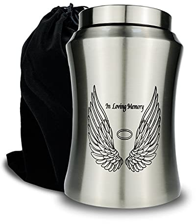 CHIEMOT Grande urne funéraire jusqu'à 100 kg pour Cendres humaines Adultes, Ailes d'ange en mémoire aimantée, urne funéraire décorative pour Cendres masculines et féminines avec Sac en Velours