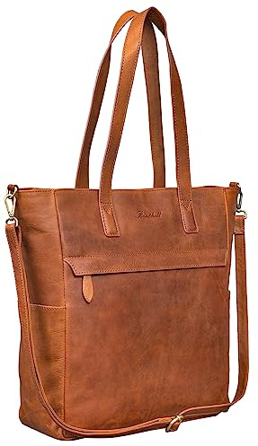 Benthill Shopper Damen Leder Groß - Ledertasche mit Reißverschluss - Umhängetasche aus Echtleder - Handtasche Vintage, Farbe:Braun