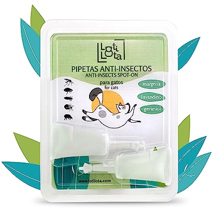 LOTI LOTA Pipetas Anti-Insectos para Gatos - Activos 100% Naturales - Contienen Margosa, Geraniol, Lavandino - Ingredientes Naturales - Pulgas, Garrapatas e Insectos - 1 Blister (2 Pipetas Total)