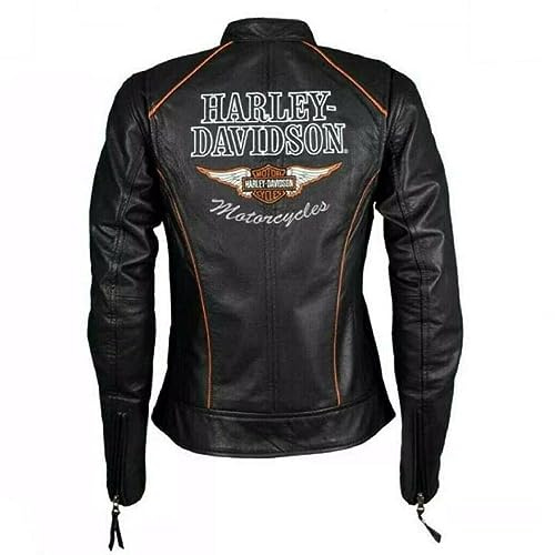 JACKETHUB Women’s Black Classic Leather Motorcycle Jacket, Biker Jacket for Ladies with Side Laces (US, Alpha, Large, Regular, Regular, Black Leather)