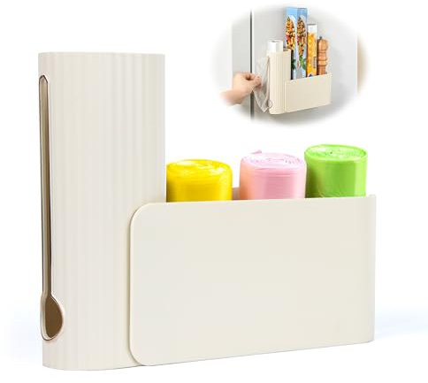 xiruiubao Organizador Bolsas Basura, 2 en 1 Dispensador de Bolsas de Basura Plegable, Guarda Bolsos Plástico de Pared de Gran Capacidad para Cocina, Baño, Oficina (Blanco Lechoso)