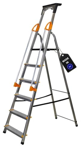 PROREGAL Stufenstehleiter Atlas mit Werkzeugablage & Handlauf | einseitig begehbar | 6 Stufen | Arbeitshöhe 3,19m | Traglast 150kg | Alu Leiter Vielzweckleiter Klappleiter Arbeitsleiter