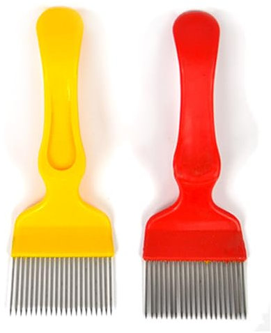 Entdeckelungsgabel, Bienen Gabel, Bienenzucht Werkzeug, Imkereibedarf, Scharf und Stark, Bequemer Griff, Leicht zu Reinigen Nach Dem Gebrauch, Spart Zeit, 2 Stück (Gelb + Rot)