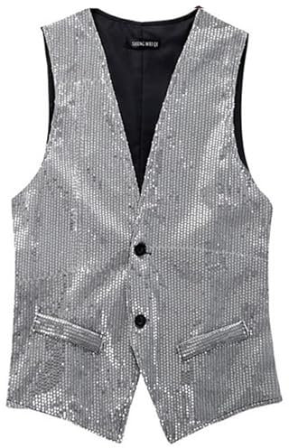 Herren Pailletten Anzug Weste V-Ausschnitt Ärmellos Weste Herren Pailletten 70er Ärmellos Glitzer Weste Mantel Disco Karneval Kostüm Rave Outfit Paillettenweste Glänzend V Ausschnitt Gilet Anzugweste