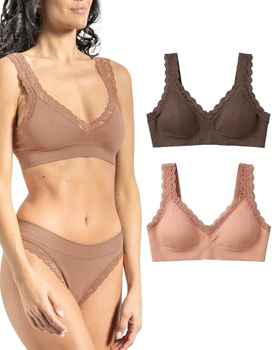 Risalti Sujetador Sin Aros de Encaje Acanalado 2Pzs - Sujetadores Mujer Soporte Ligero, Top Bra en Soave Microfibra Sin Costura y Etiquetas, Bralette, Brassiere - Made in Italy