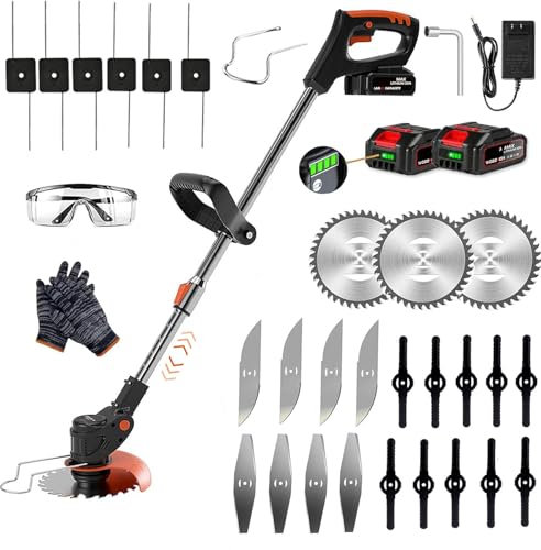 Cordless Strimmer,with Li-ion Battery and Charger Garden Strimmer,Grass Trimmer Retractable for Garden Clearing Weeds Flower Trees