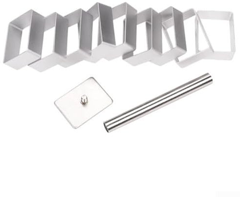 Lecreatekit Set di 10 formine rettangolari in acciaio inox con timbro, per torte, biscotti, fondente