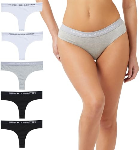 French Connection Womens Soft Cotton Thongs - Pack of 5 Knickers