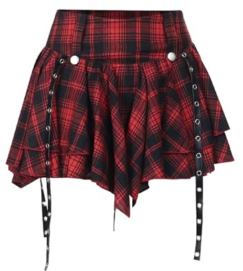 YINGWIN Y2K Mini Skirt, High Waisted Short Ruffle Pleated Skirts for Women Casual Gothic A-Line Pleated Skort Women