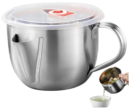 Veesper Gravy Separator Jug 1L Food Grade Stainless Steel Fat Separator Jug with Lid and Handle 2 Outlets Bacon Grease Container for Kitchen Supplies