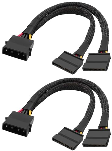 XMSJSIY Lot de 2 câbles répartiteurs IDE vers Dual SATA Power Y - Fiche IDE 4 broches vers double SATA - 15 broches femelle - Câble d'alimentation pour disque dur HDD SSD DVD