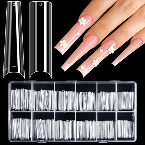 Kiiwah 240 Pièces XXL Faux Ongles Capsules Transparents, Extra Longs Capsule Americaine Ongles Acrylique Demi-Couverture Carré Cercueil Tips Ongles pour Salons de Manucure