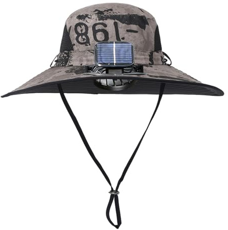 Gorro Cocinero Navidad Sombrero de sol de ala ancha para exteriores con ventilador Solar, ventilador Solar de ala ancha, sombrero de pesca al aire libre, carga Solar por USB, Gorros (Coffee, One Size)