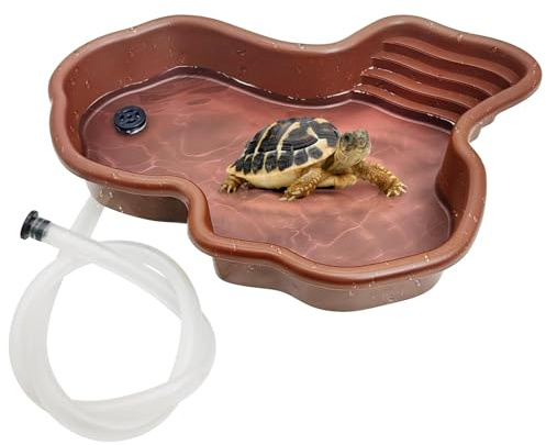 MEISO Bassin pour Tortue, Baignoire pour Reptiles, Bassin Tortue Terrestre en Plastique avec Rampe Antidérapante, Piscine pour Tortues, Bol d'eau pour Reptile, Gamelle Reptiles avec Drainage