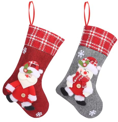 Wsetyy 2Pcs Large Christmas Stockings Fillers, 14.2in Hanging Santa Stocking, Bedhead Christmas Socks for Xmas Tree Party Decoration (Santa + Snowmen)