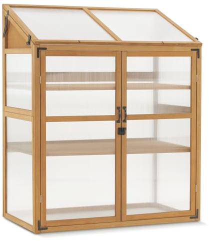 Macrout Cold Frame Greenhouse, Large Wooden Greenhouse Cabinet, Garden Cold Frame with Adjustable Shelves for Outdoor Indoor Use, 1344 (Natural)