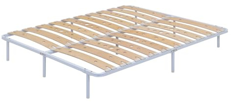 MOG CASA Somier Austen IF17 160x200 cm con Lamas de Madera de Abedul Amortiguadas, Estructura Metálica Blanca, Altura de 23cm con Espacio de Almacenaje Inferior