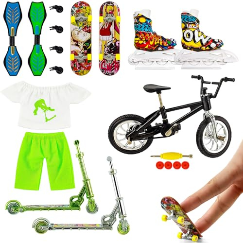 Morofme Set med 20 fingerskateboards, fingerboard-set inklusive fingerskoter, fingercykel, fingerskoter, reservhjul, verktyg, fingerkläder, fingerskateboard, leksak, presenter