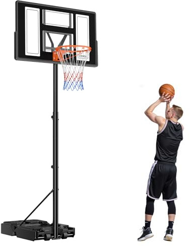 VEVOR Canestro da Basket da Esterno con Piedistallo Regolabile in Altezza Fino a 3,05 m con Ruote e Tabellone in PC da 1117,6 mm, Set di Tabelloni, Sistema di Canestro da Basket per Cortili, Piscine